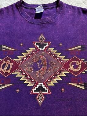 Vintage Southwestern Native American Kokopelli Graphic Purple Tee XL